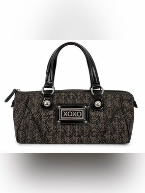 XOXO Monogram Barrel Satchel Shoulder Bag Black & Gray Y2K Patent Trim Purse